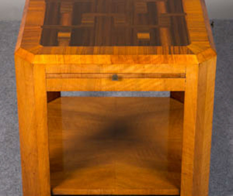 ART DECO centre / book table with unusual inlaid top with 4 slides