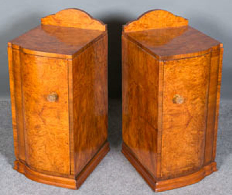 Art Deco pair walnut pot cupboards