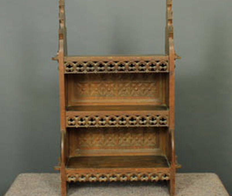 Vict gothic oak wall mounted bookshelf