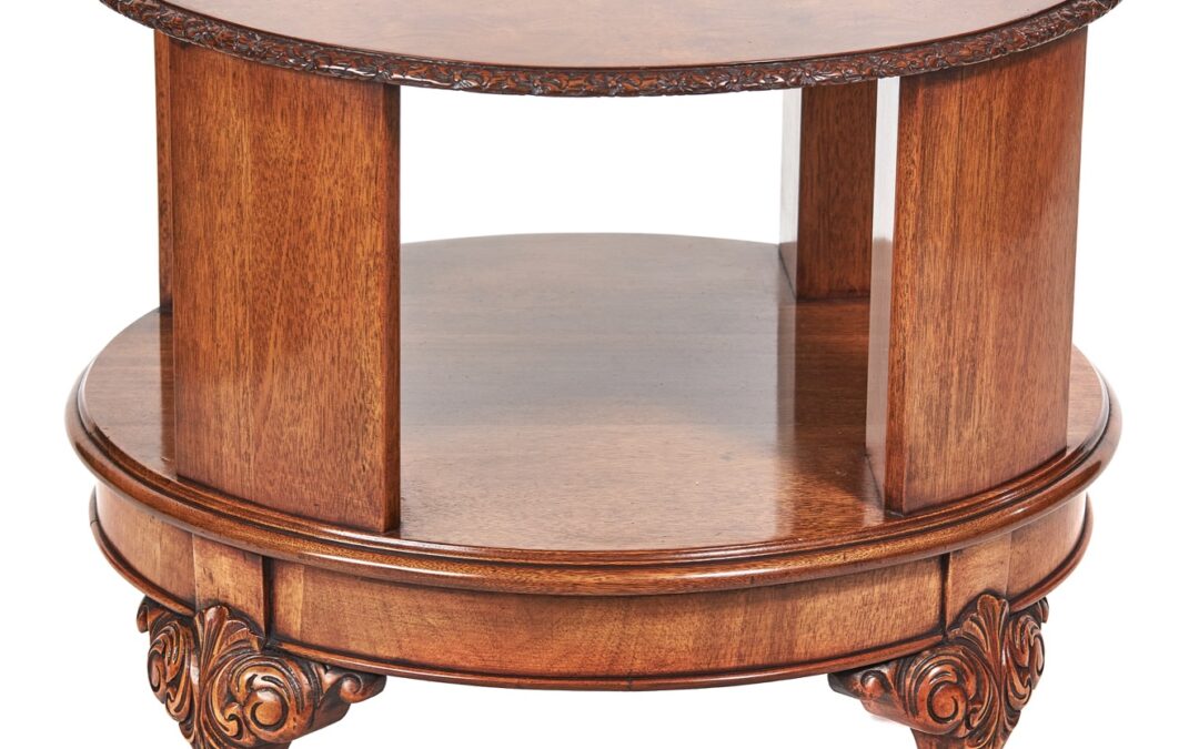 Burr Walnut Revolving Book Table 1930s
