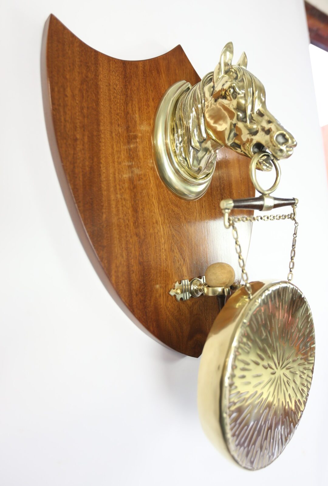 Victorian Mahogany & Brass Horse Head Wall Mounted gong