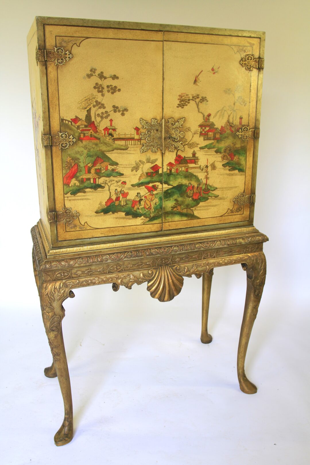 Chinoiserie Decorated Cocktail Cabinet on stand