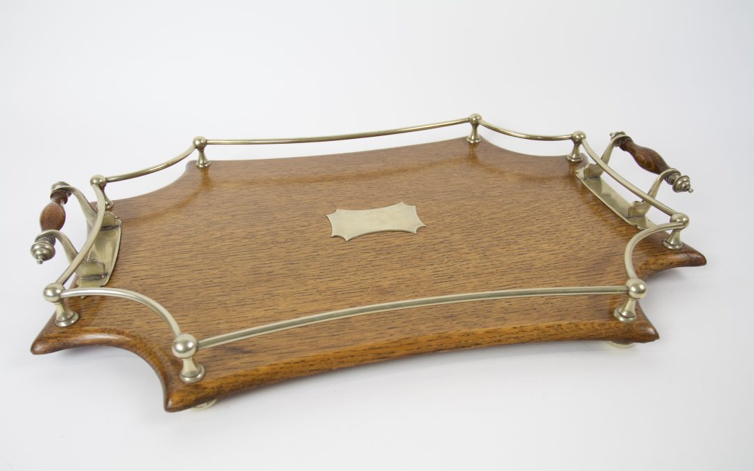 Antique Oak & Silver plated Serving Tray