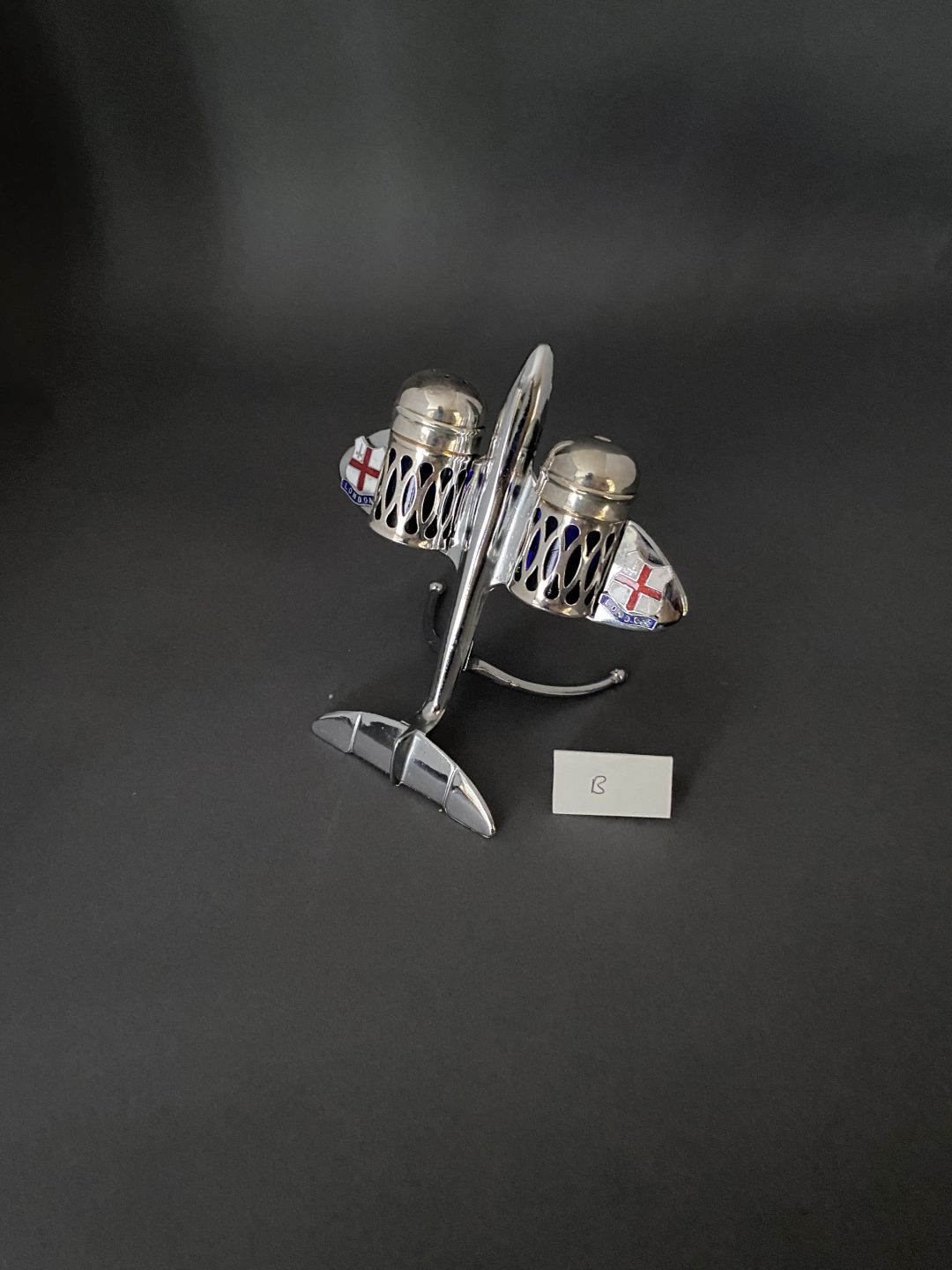 Chrome Jet Plane Cruet Set London Crest 1950s