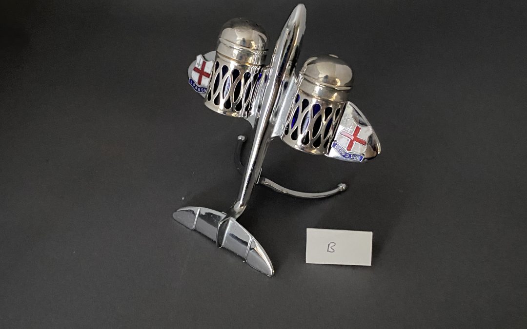 Chrome Jet Plane Cruet Set London Crest 1950s