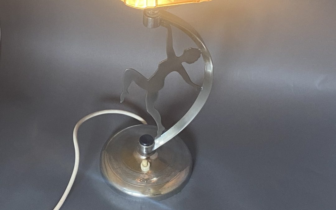 Art Deco Chrome lady lamp & shade 1930s