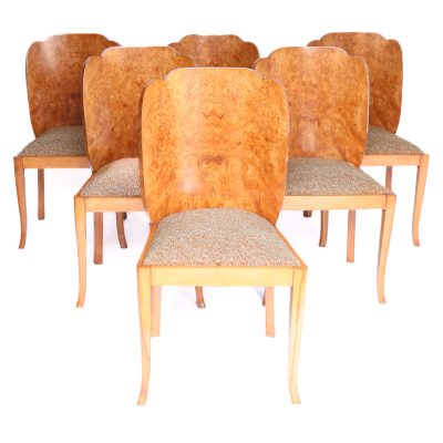 Set 6  Art Deco Burr Walnut Dining Chairs