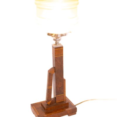 Art Deco Walnut & inlaid table lamp & shade