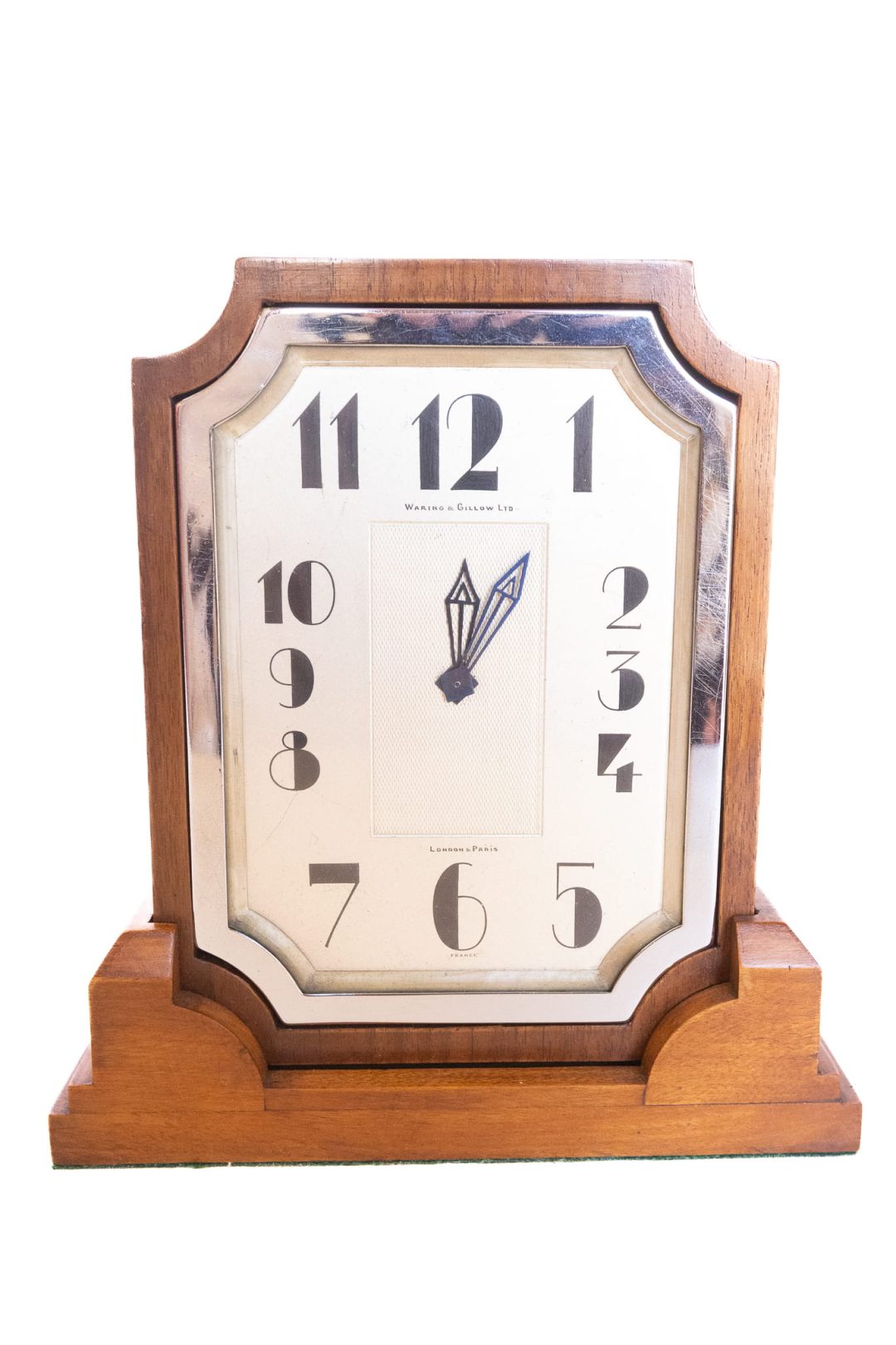 Art Deco Walnut & Chrome Clock 1930s Waring & Gillow