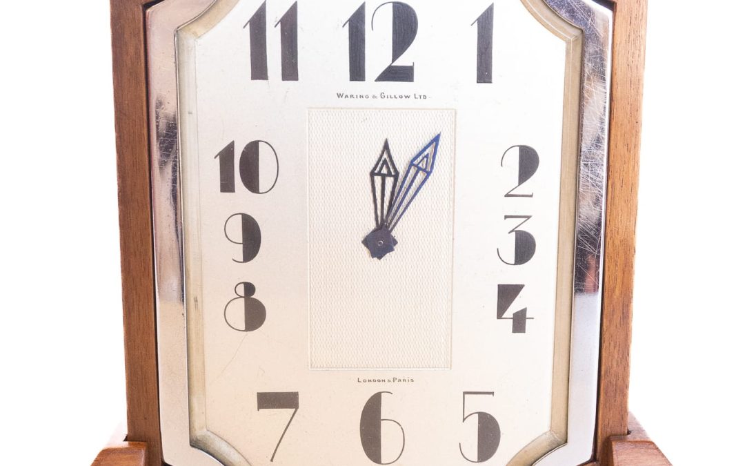 Art Deco Walnut & Chrome Clock 1930s Waring & Gillow