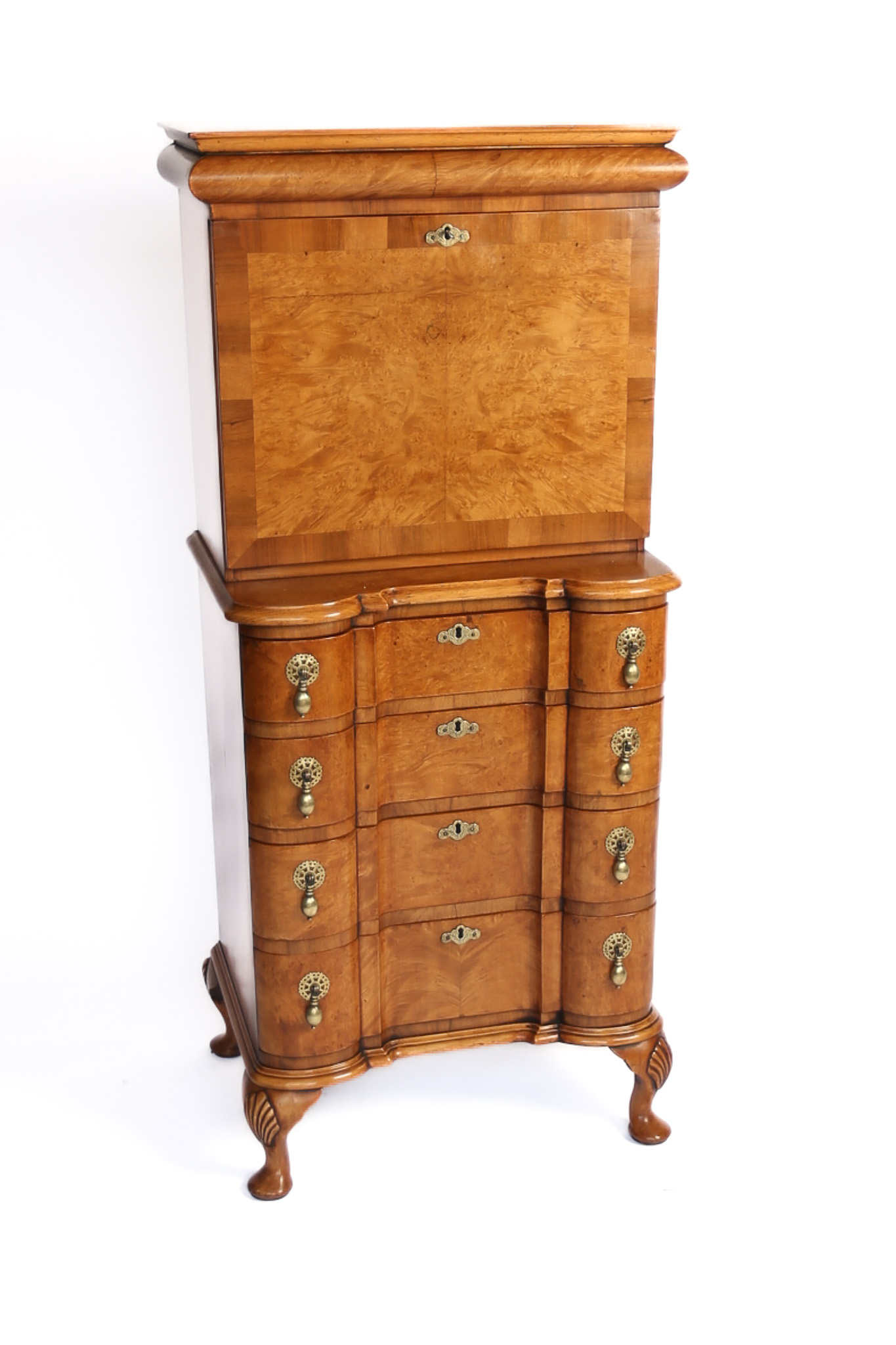 Queen Anne Style small Burr Walnut Escritoire,