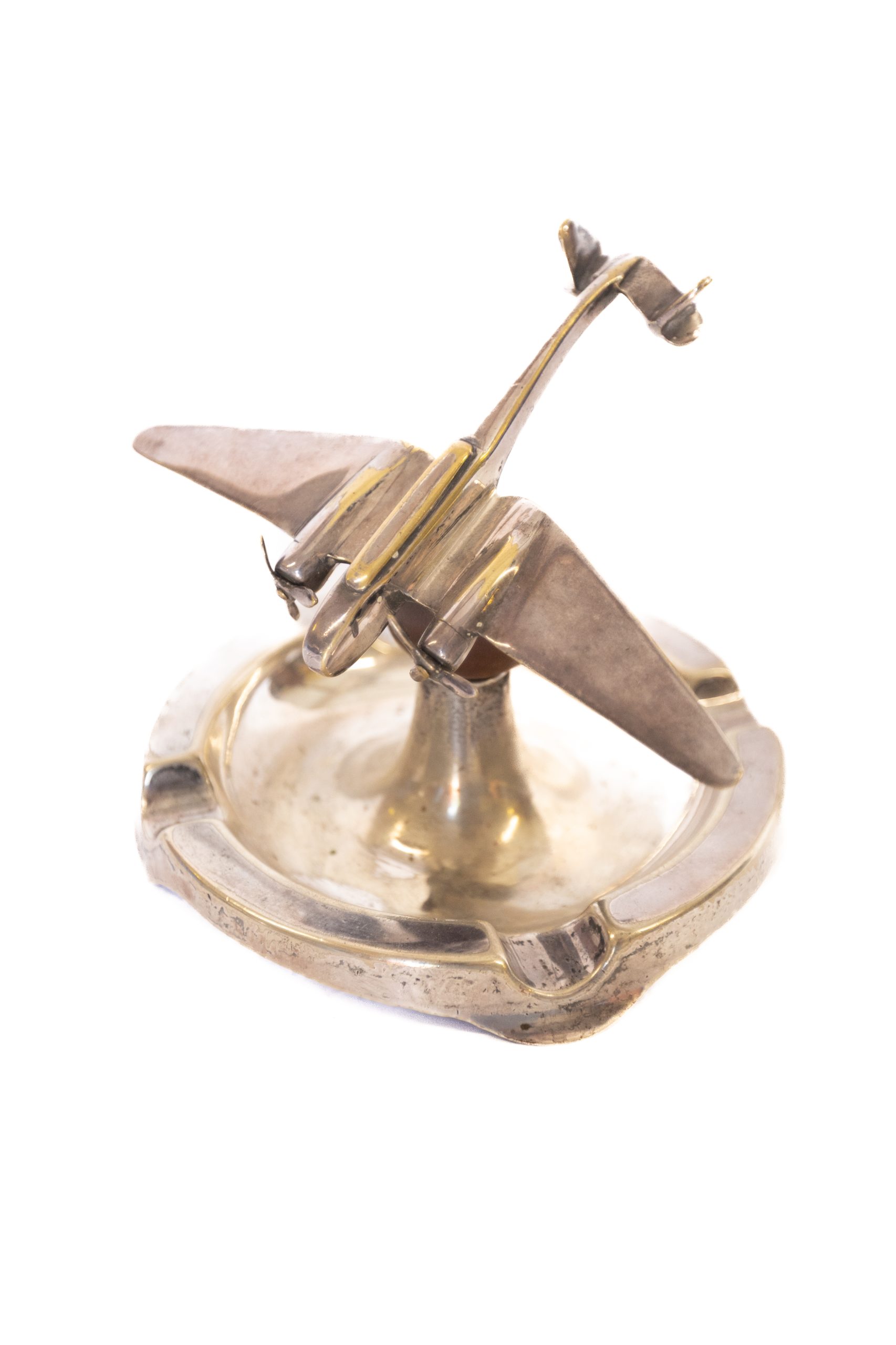 Vintage Silver Plated Aeroplane Ashtray, 1930s William Hutton for Bryant & May