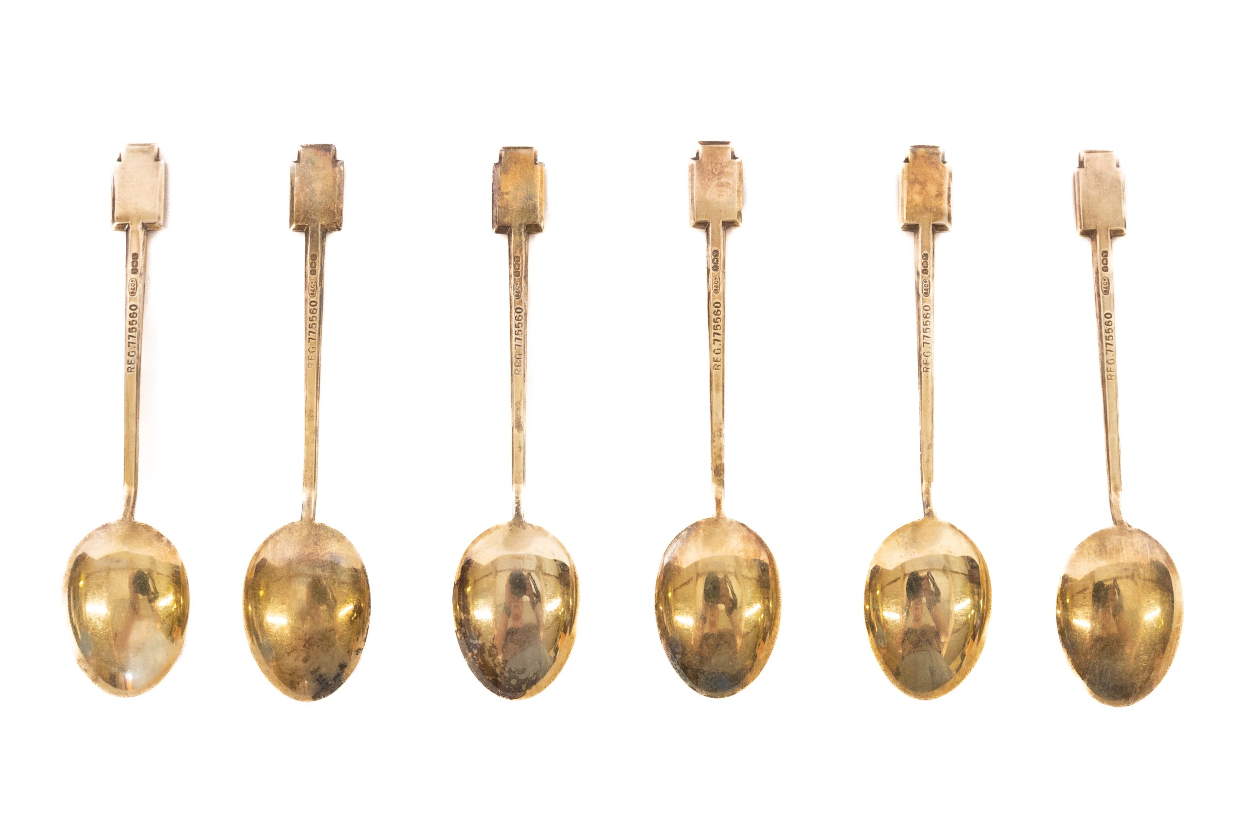 Art Deco Cased set 6 Silver gilt & Enamel Spoons - Image 3