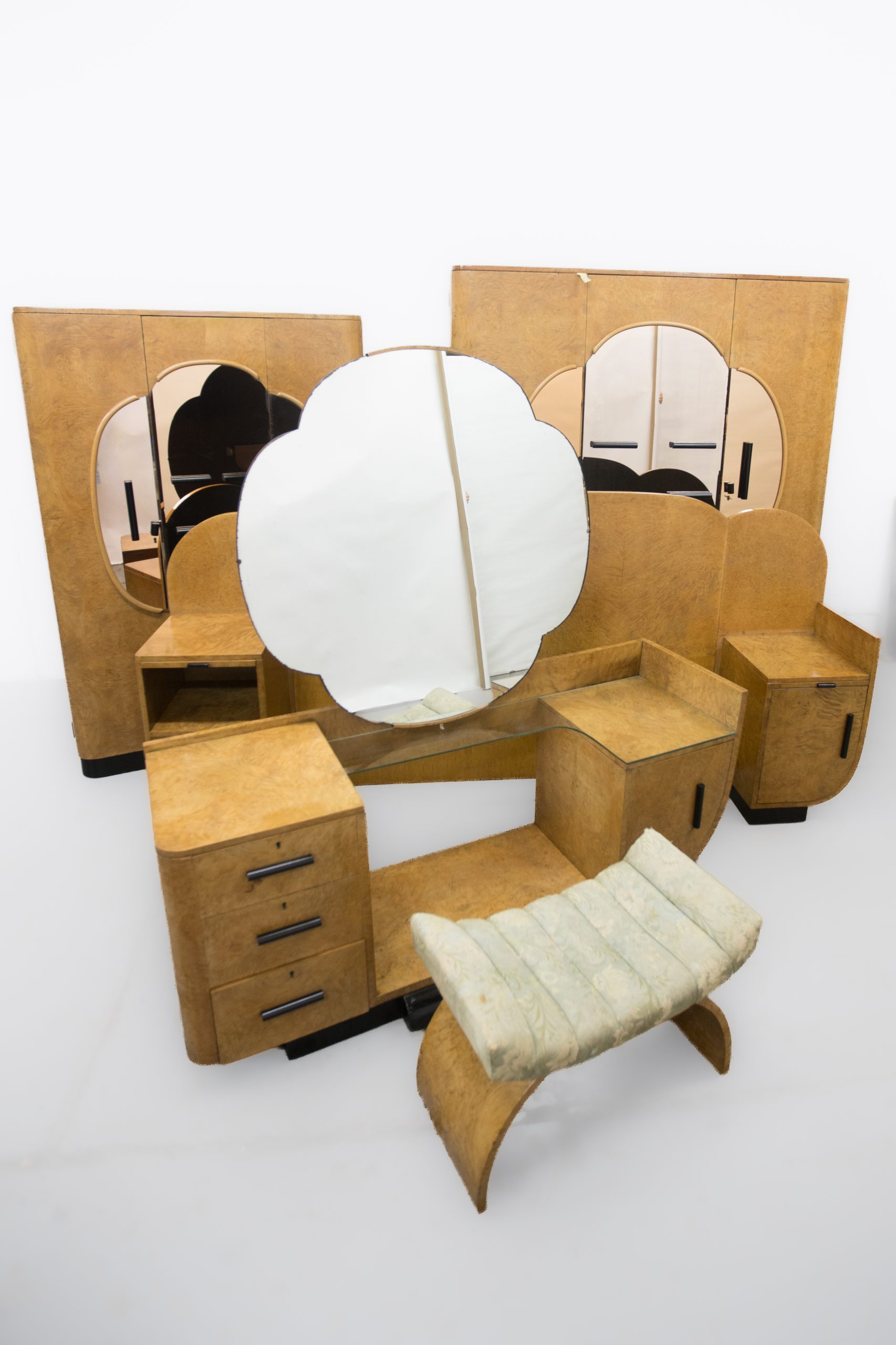 Art Deco Burr Maple 5pc bedroom Suite