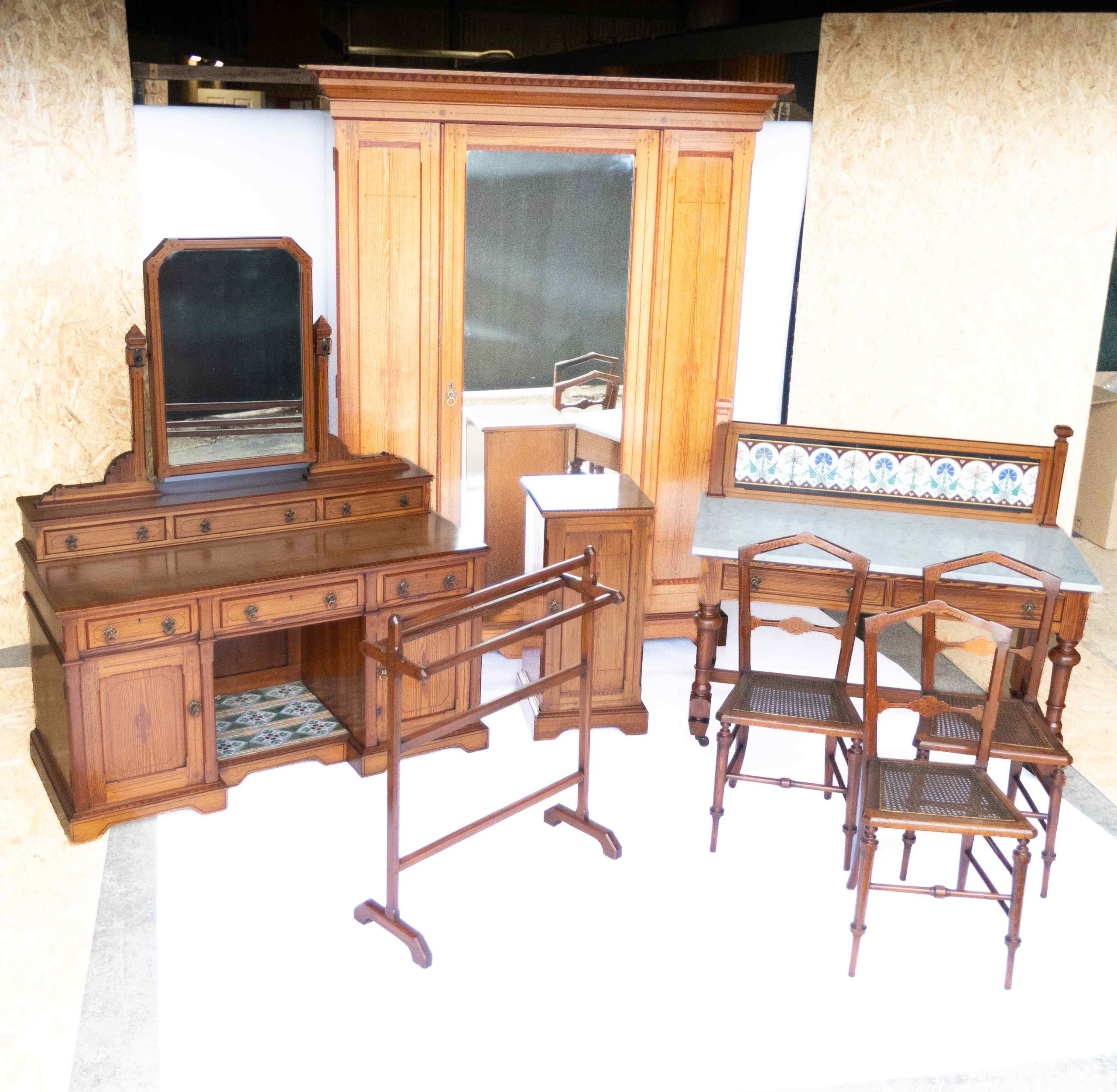 Aesthetic Pitch pine 8pc Bedroom suite painted detail