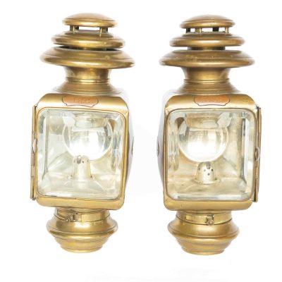 Pair Edwardian Veteran car Brass side oil lamps