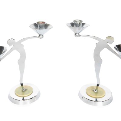Pair Art Deco Silhouette Lady  Candlesticks 1930s