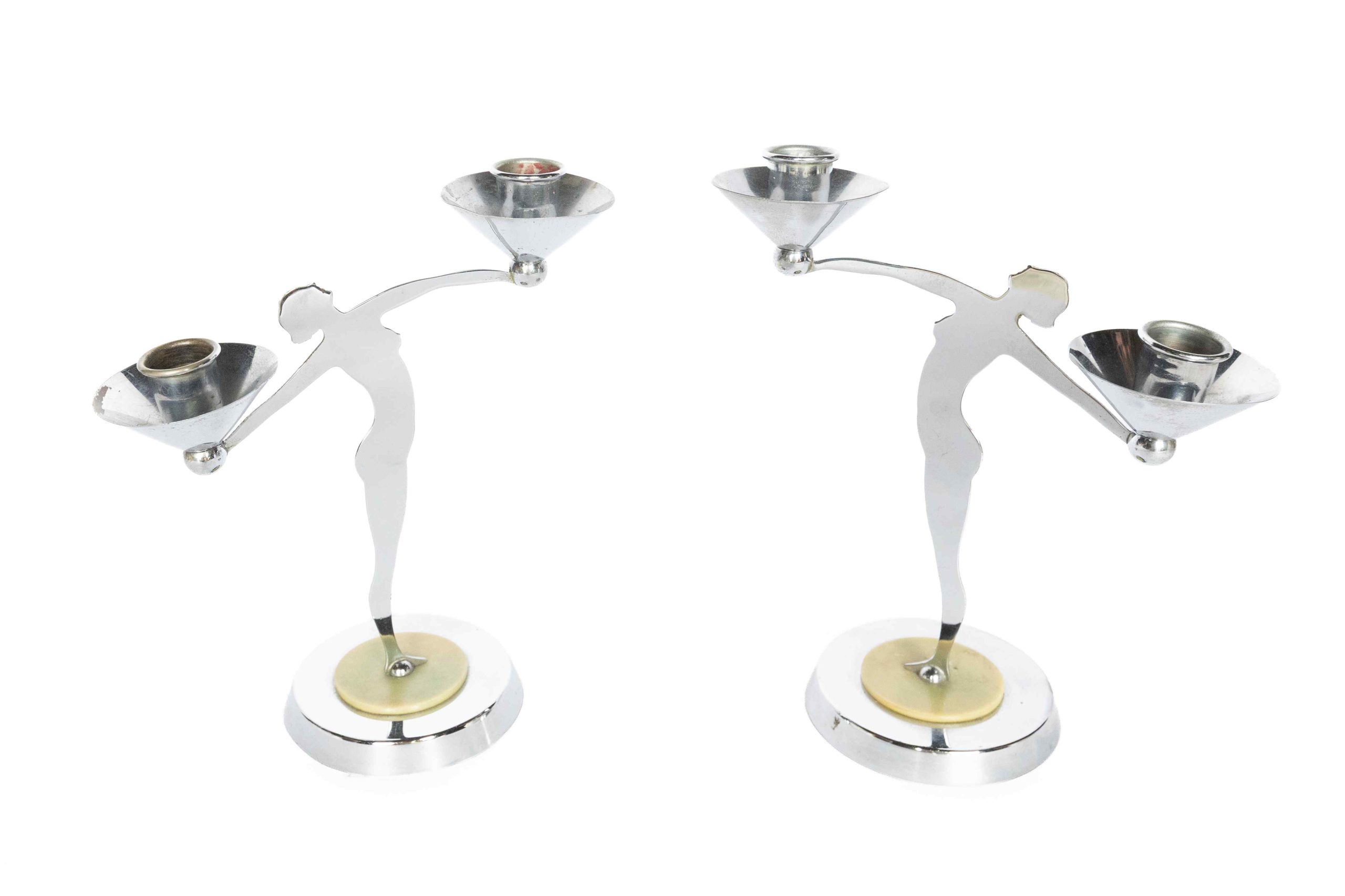 Pair Art Deco Silhouette Lady Candlesticks 1930s