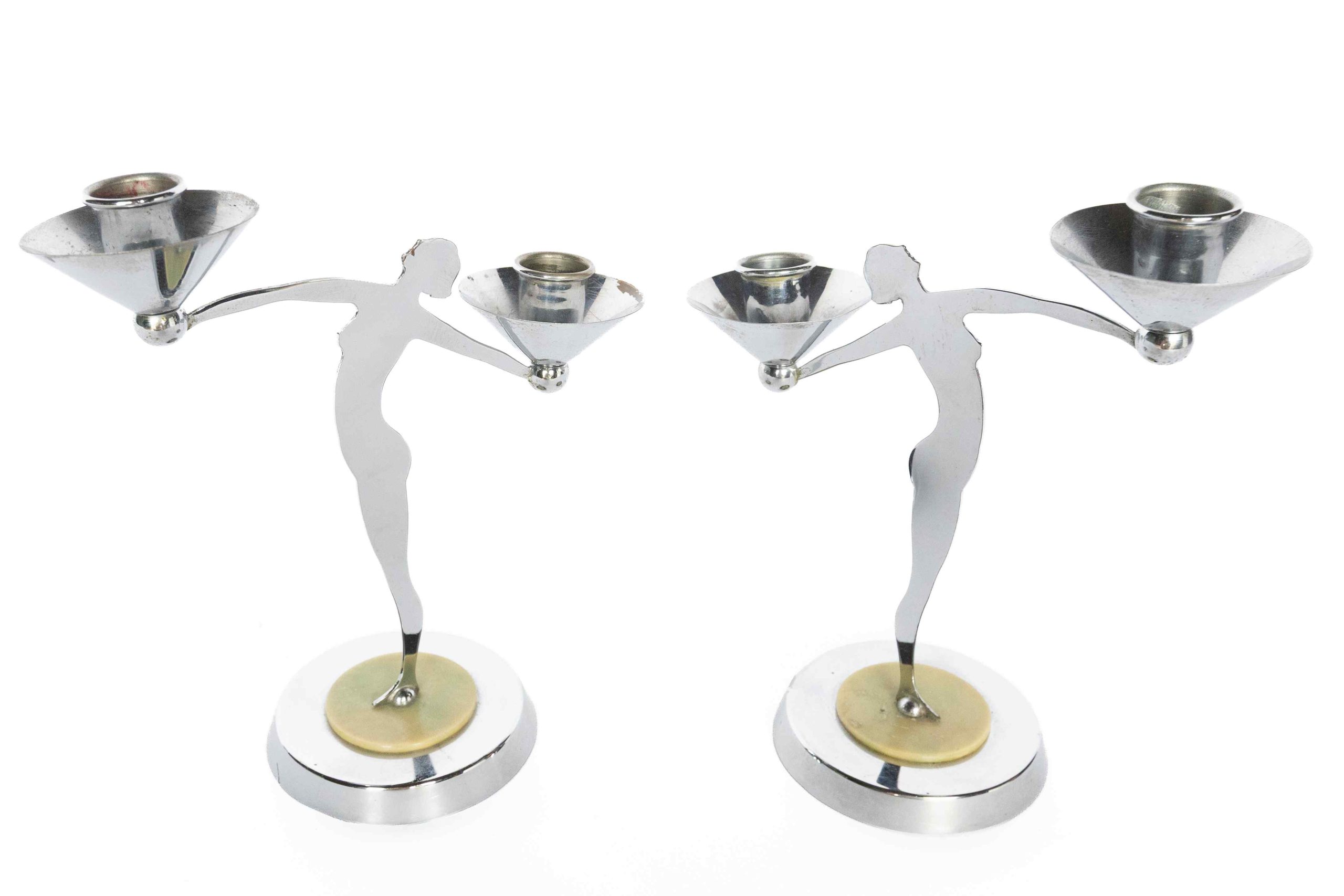 Pair Art Deco Silhouette Lady Candlesticks 1930s - Image 2